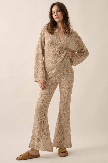 Dancing Diamonds Pointelle Crochet-Knit Pants