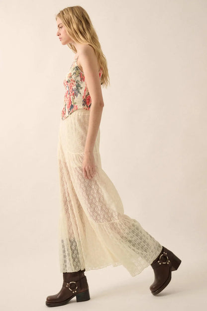 Dreamy Delight Floral Lace Ruffled Wide Leg Pants