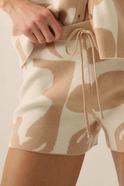Bold Blooms Floral Jacquard Knit Sweater Shorts