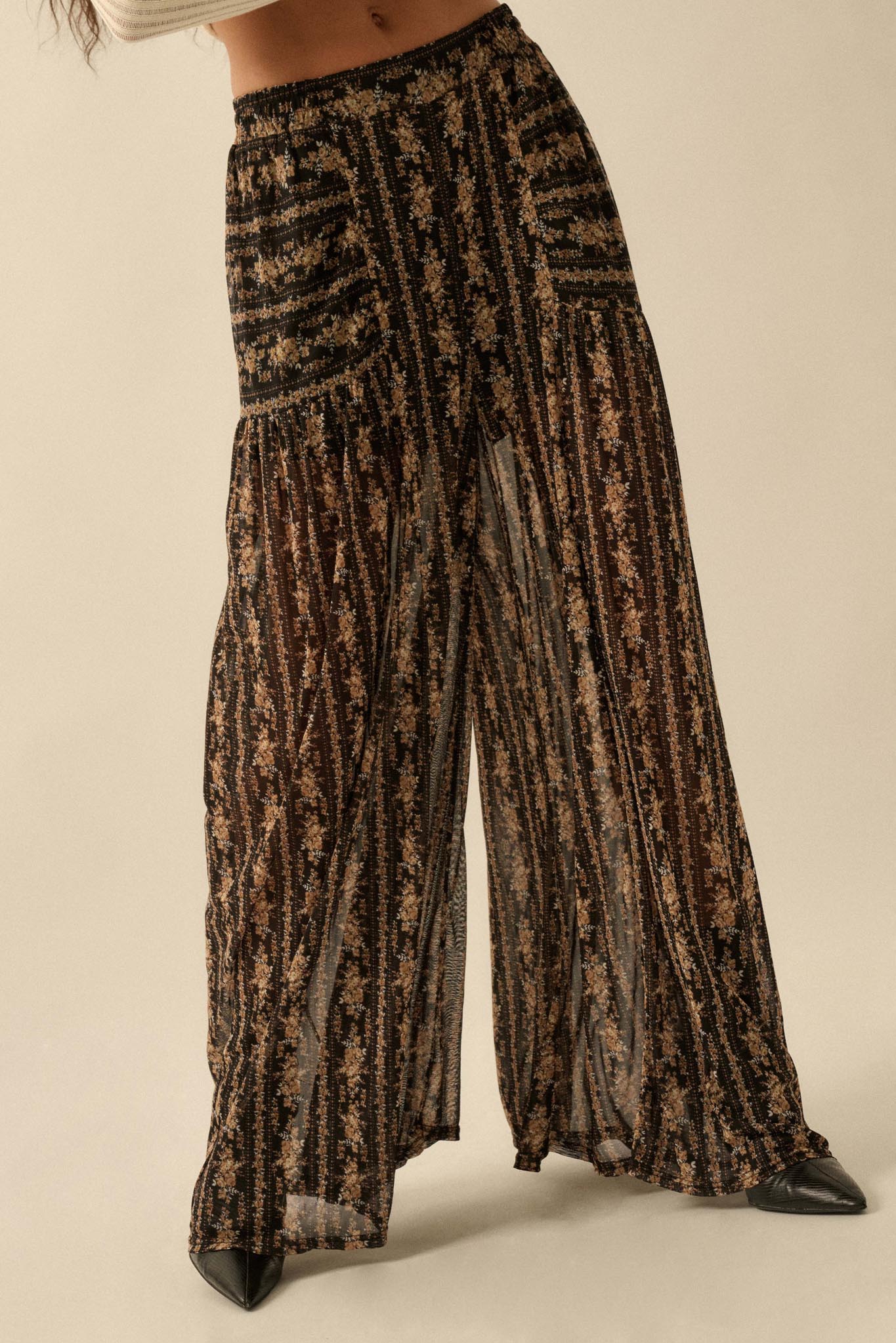 Petal Pusher Floral mesh Wide-Leg Pants