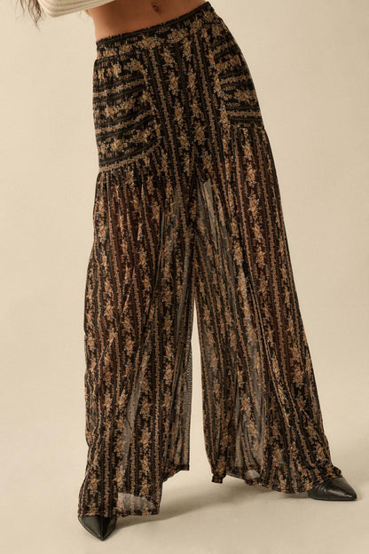 Petal Pusher Floral mesh Wide-Leg Pants