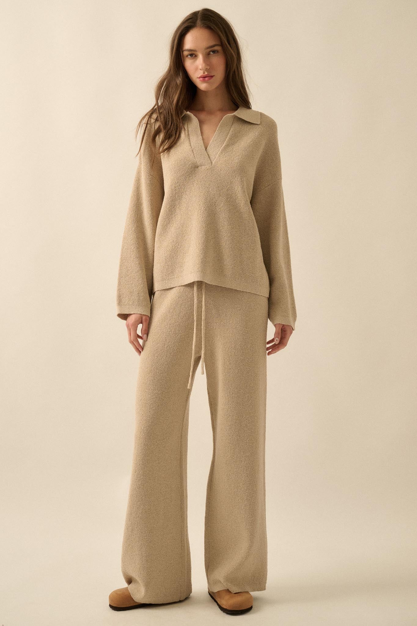 Feeling Great Textured Knit Wide-Leg Sweater Pants