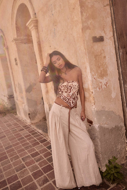 Natural Habitat Linen-Blend Gathered Wide-Leg Pants
