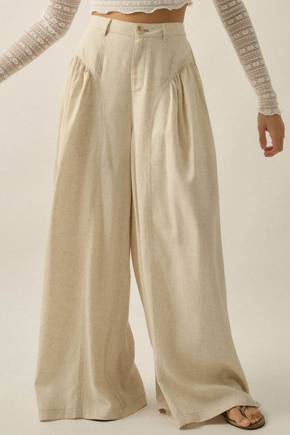Natural Habitat Linen-Blend Gathered Wide-Leg Pants