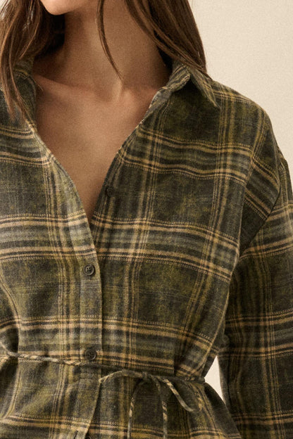 Hearth and Home Plaid Flannel Belted Shirt Romper