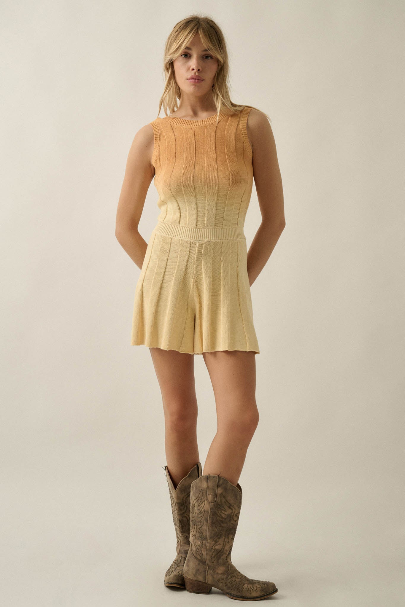 Not Fade Away Ombre Ribbed Knit Sleeveless Romper