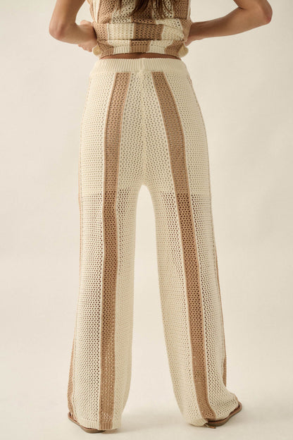 See You Soon Striped Crochet-Knit Sweater Pants
