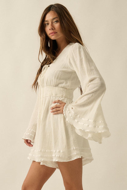 Feeling Free Cotton Lace-Up Bell-Sleeve Romper