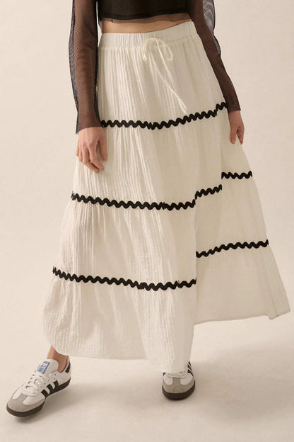 Blissful Breeze Rickrack-Trim Tiered Maxi Skirt