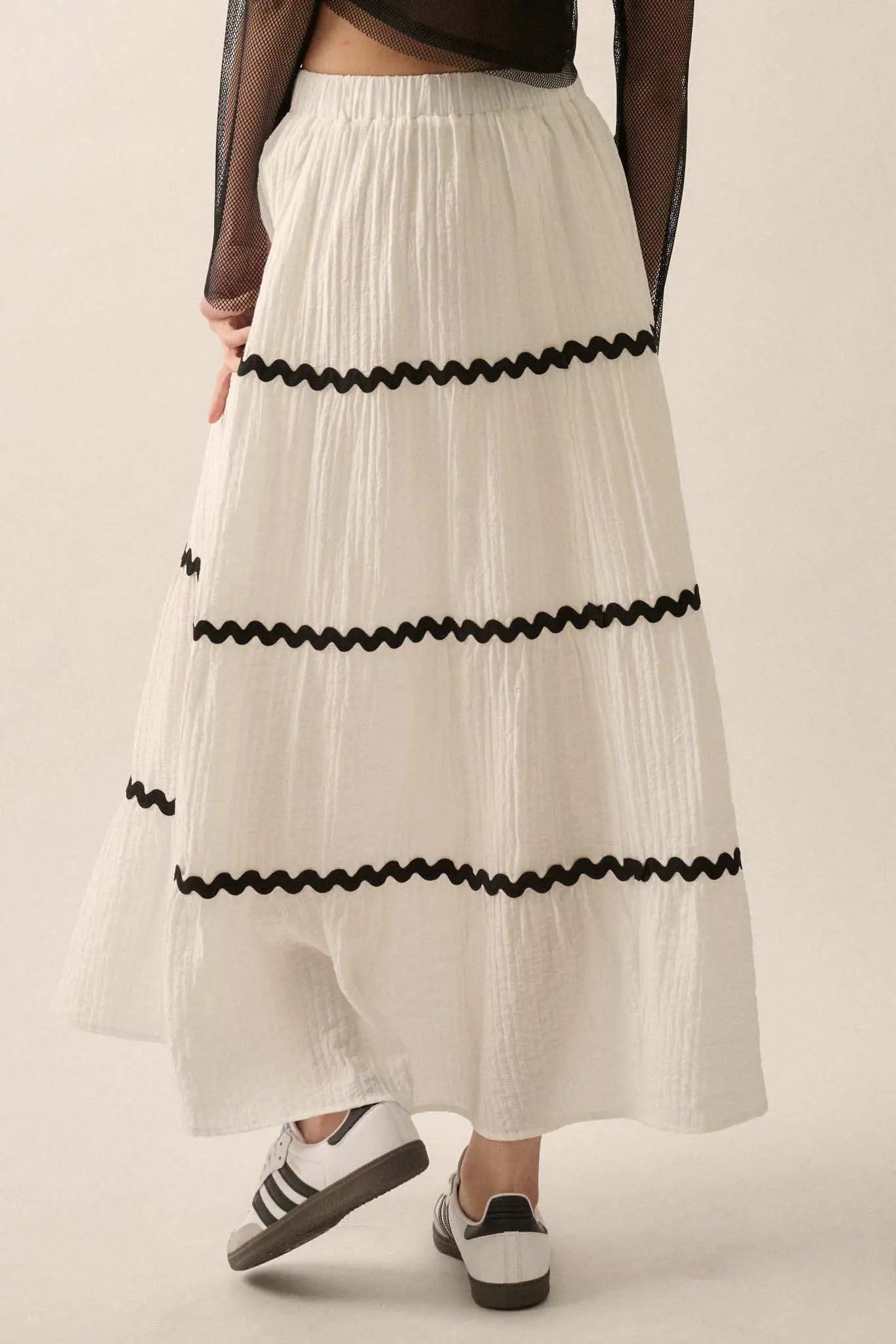Blissful Breeze Rickrack-Trim Tiered Maxi Skirt