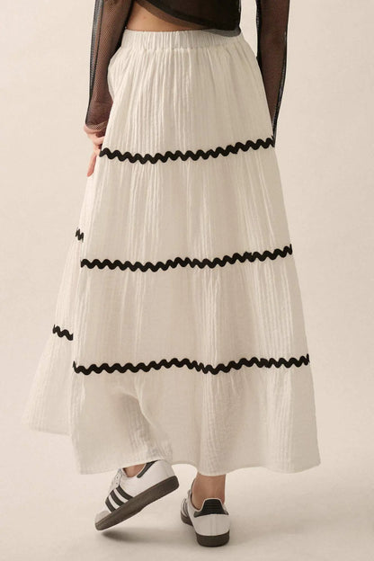 Blissful Breeze Rickrack-Trim Tiered Maxi Skirt