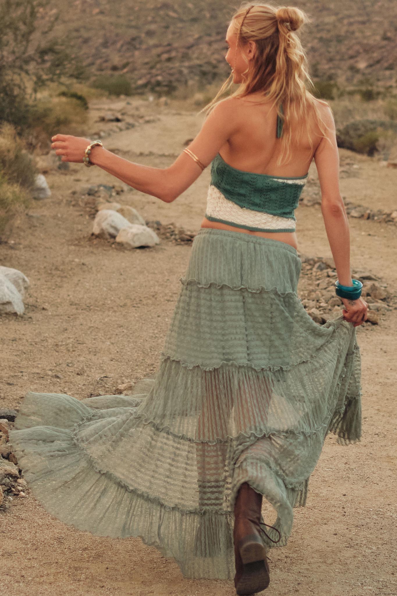 Dreaming of You Striped Lace Tiered Maxi Skirt