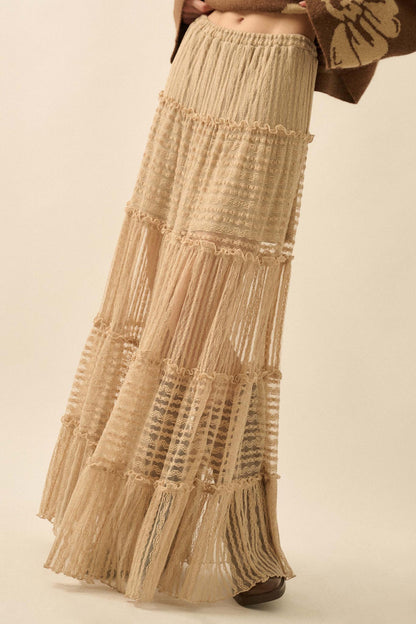 Dreaming of You Striped Lace Tiered Maxi Skirt