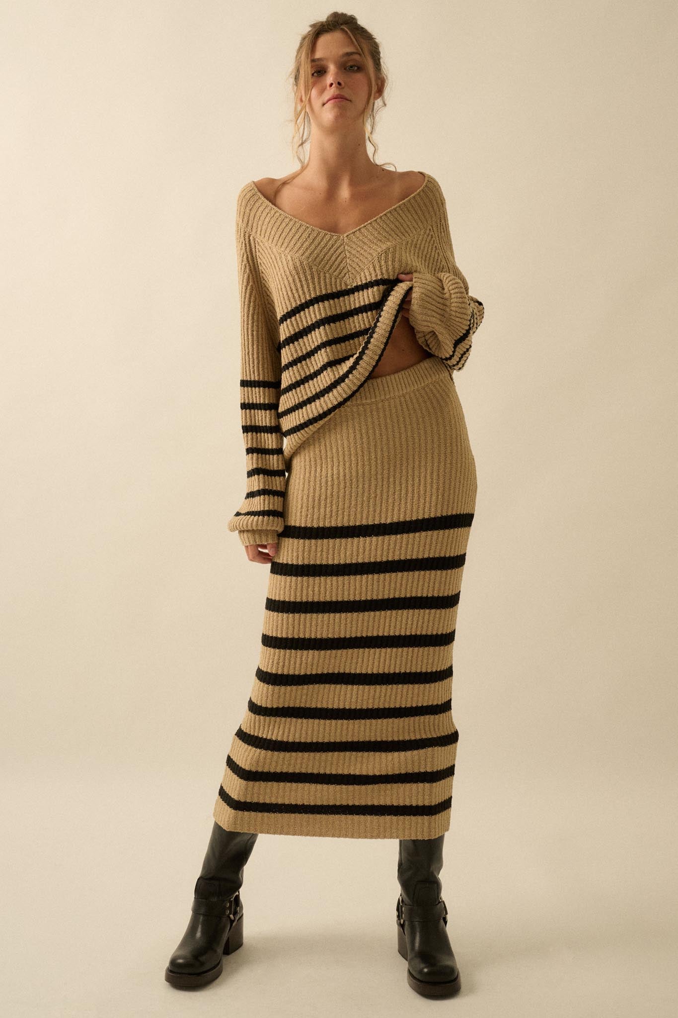 Promise the Label Striped Maxi Sweater Skirt