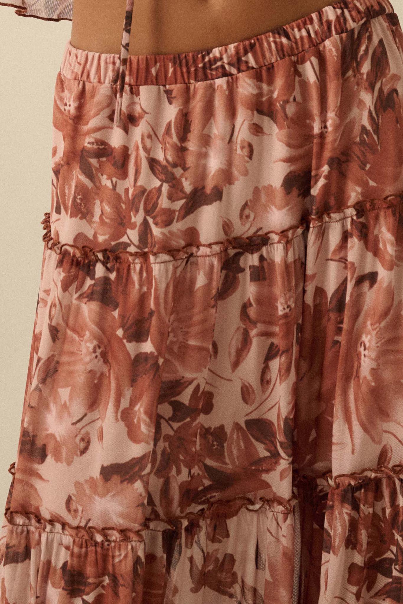 Gorgeous Garden Floral Mesh Tiered Maxi Skirt