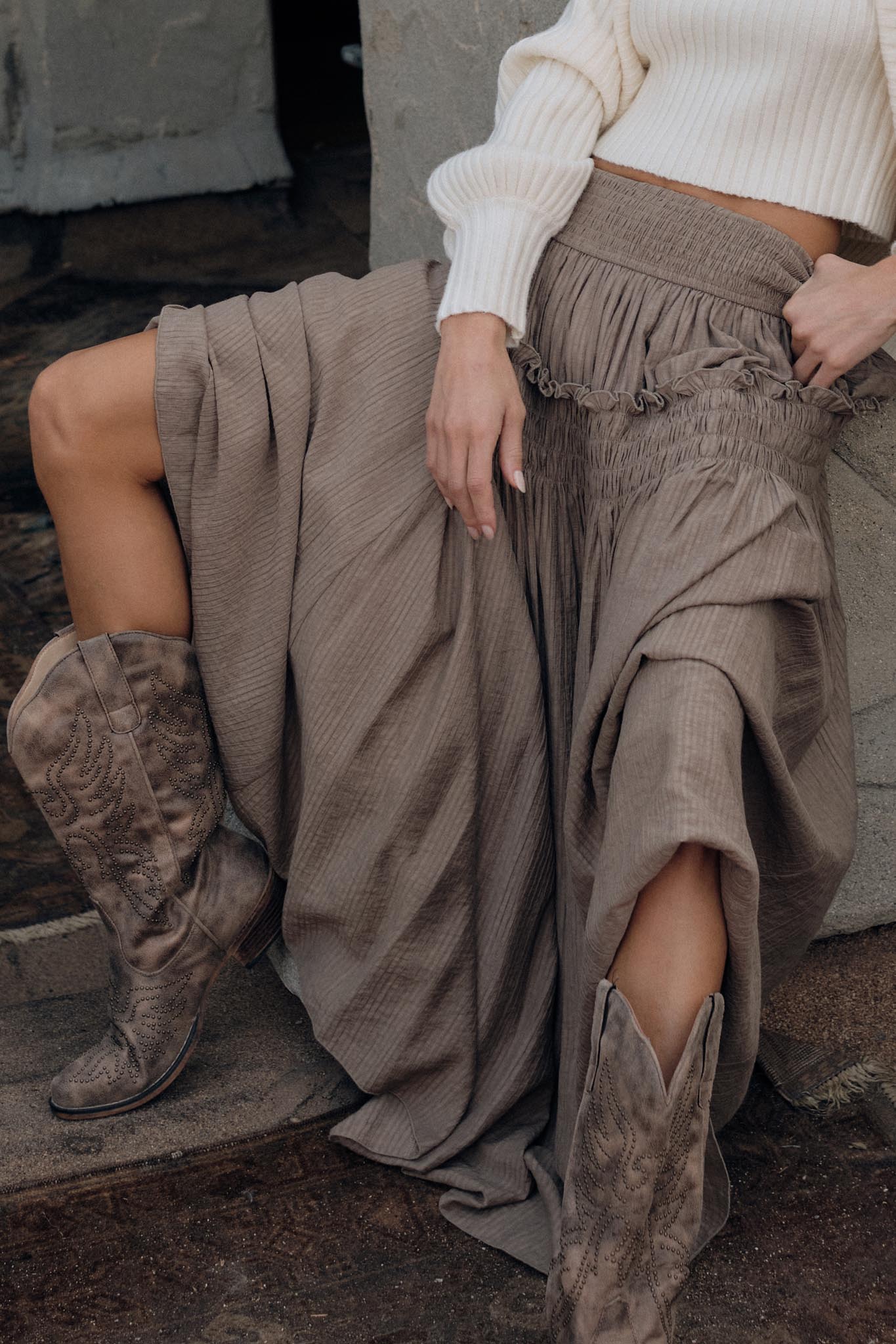 Love You More Smocked Tonal-Stripe Maxi skirt