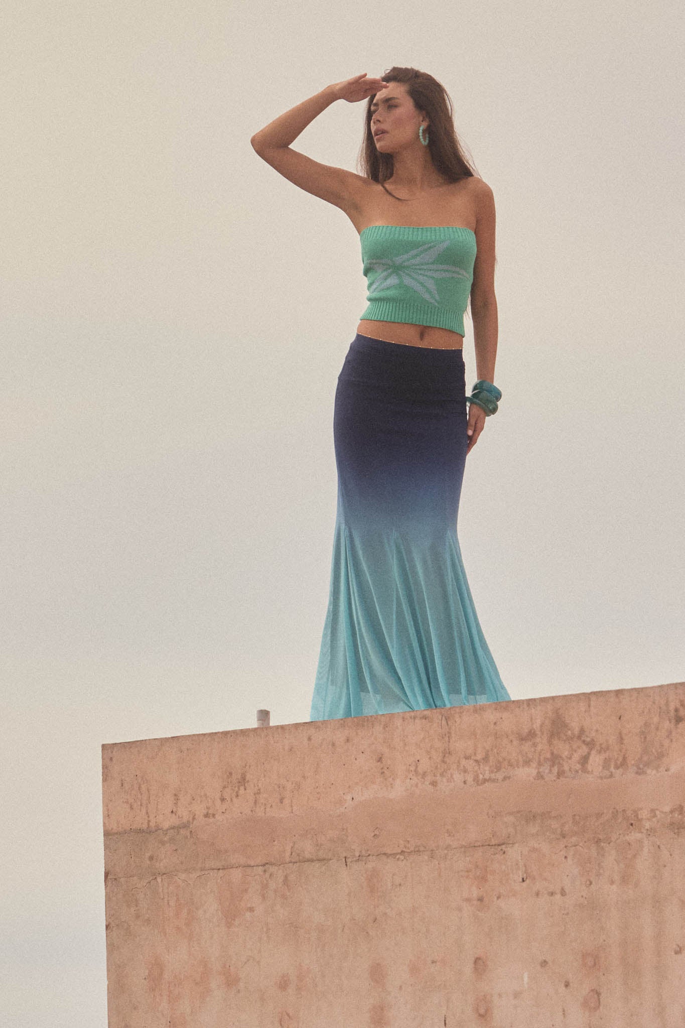 Evening Tide Ombre Mesh Mermaid Maxi Skirt