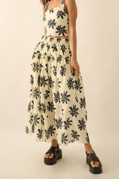 Garden Twirl Floral-Print Gathered Maxi Skirt