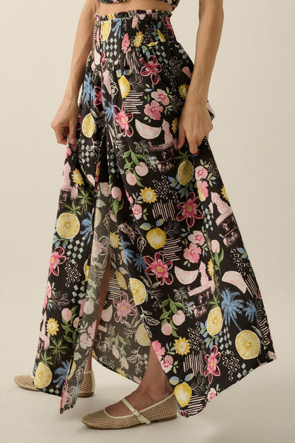 Celebrate Life Fruit & Floral-Print Button Maxi Skirt