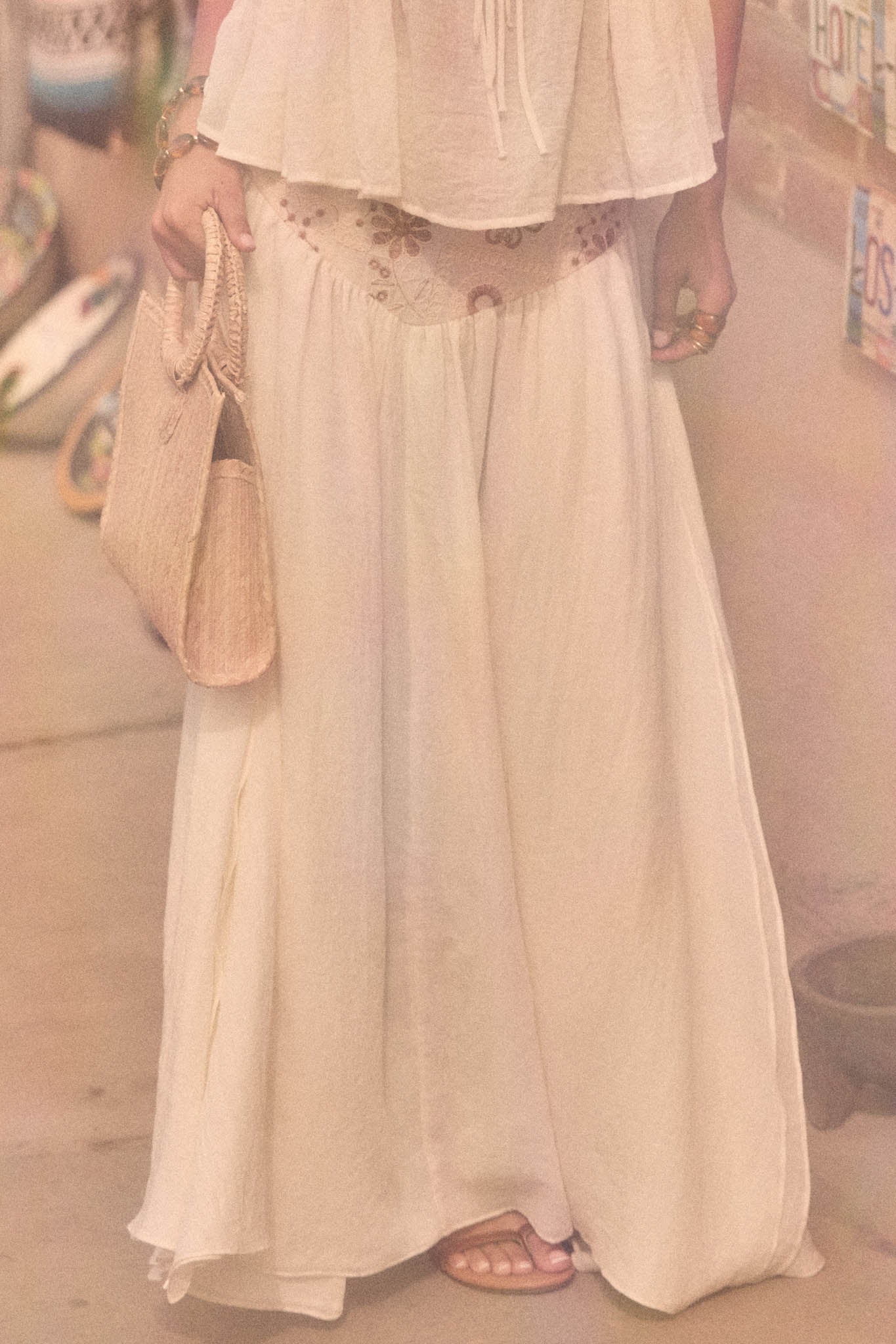 Meadow Song Floral-Embroidered Drop-Waist Maxi Skirt