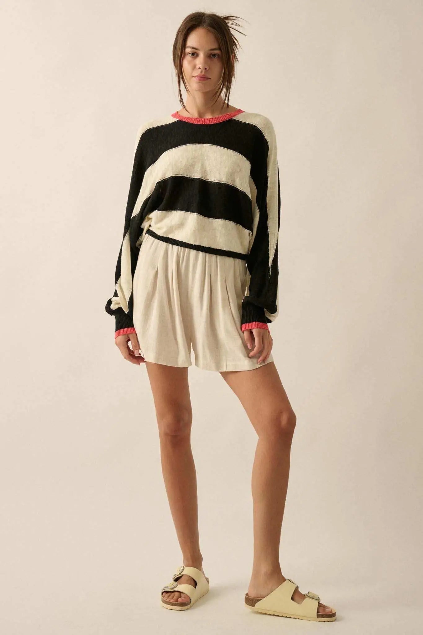 Get It Straight Colorblock Striped Slub-Knit Sweater
