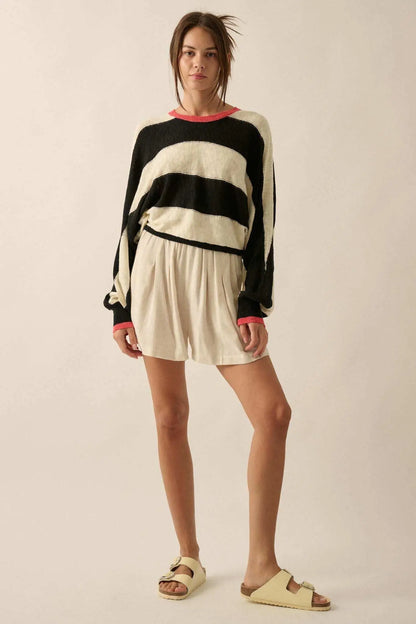 Get It Straight Colorblock Striped Slub-Knit Sweater
