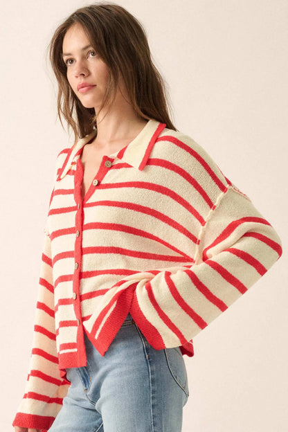 Between the Lines Striped Knit Collared Cardigan