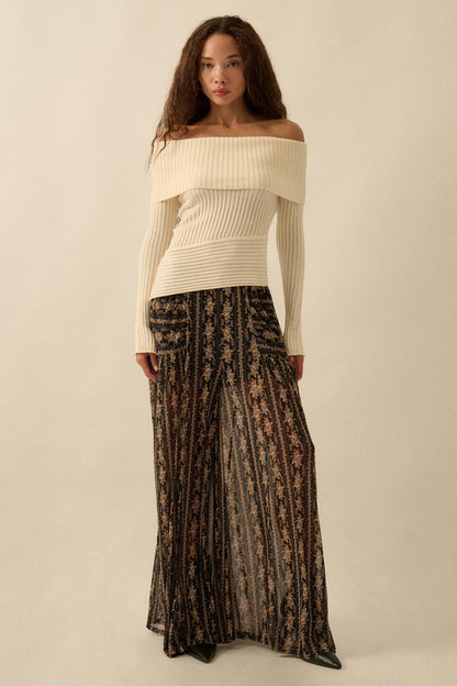 So Fine Semi-Sheer Rib-Knit Foldover Top