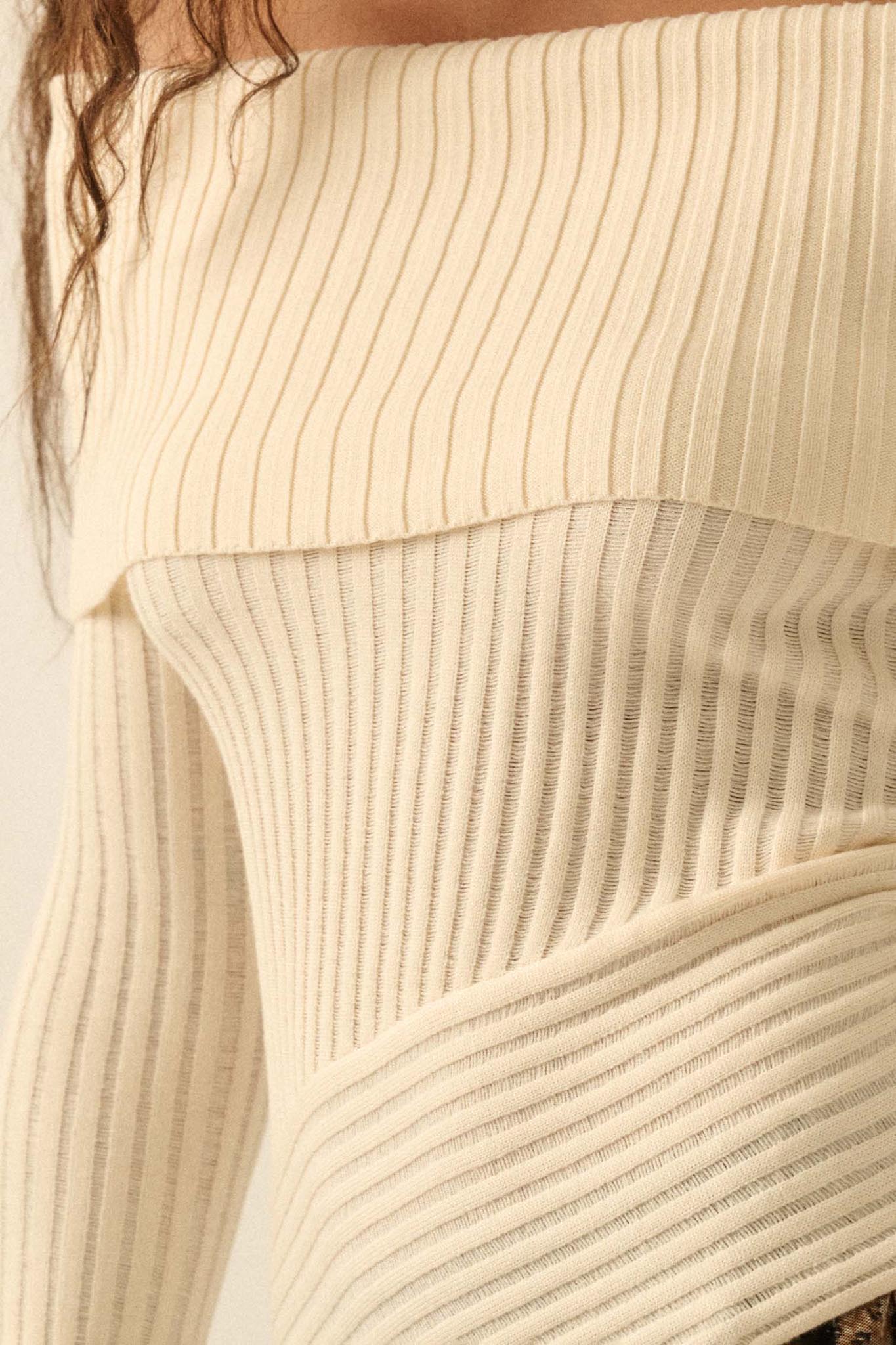 So Fine Semi-Sheer Rib-Knit Foldover Top