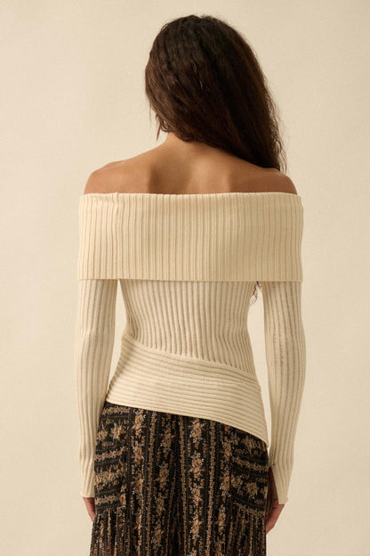 So Fine Semi-Sheer Rib-Knit Foldover Top