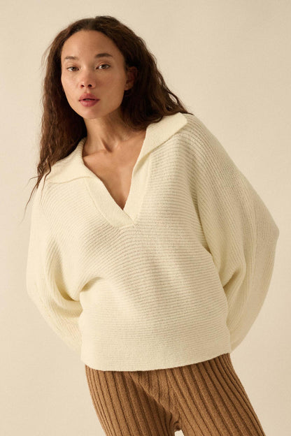 Promise the Label Rib-Knit Collared Sweater