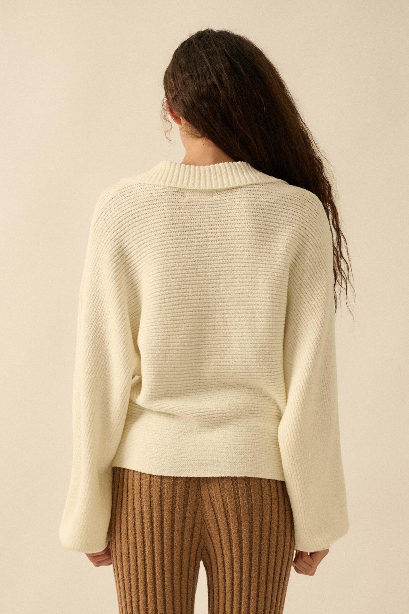 Promise the Label Rib-Knit Collared Sweater