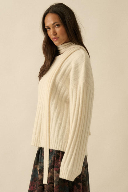 Keep Your Cool Textured Ribbed Knit Scarf Sweater
