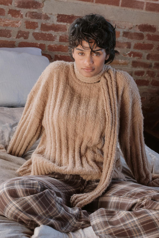 Keep Your Cool Textured Ribbed Knit Scarf Sweater