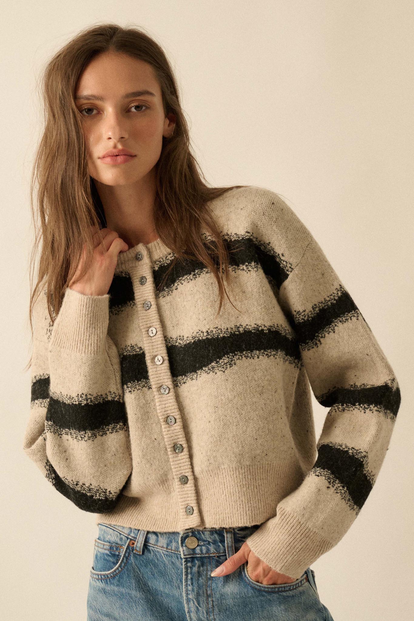 Broad Strokes Striped Jacquard-Knit Cardigan