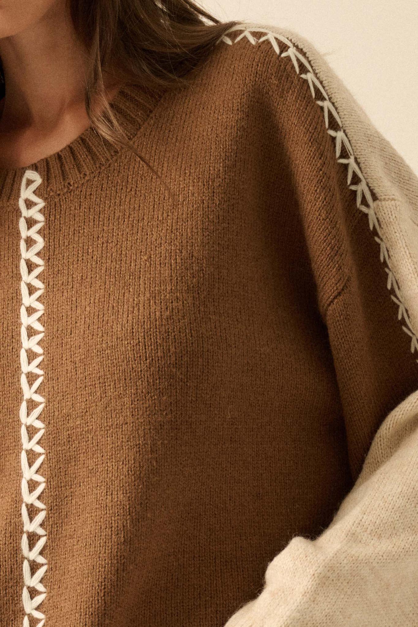 Look Twice Colorblock Stitch-Detail Sweater