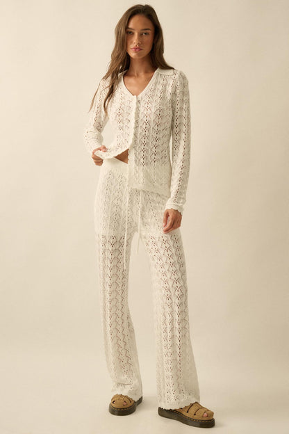 Anything for You Pointelle-Knit Collared Cardigan