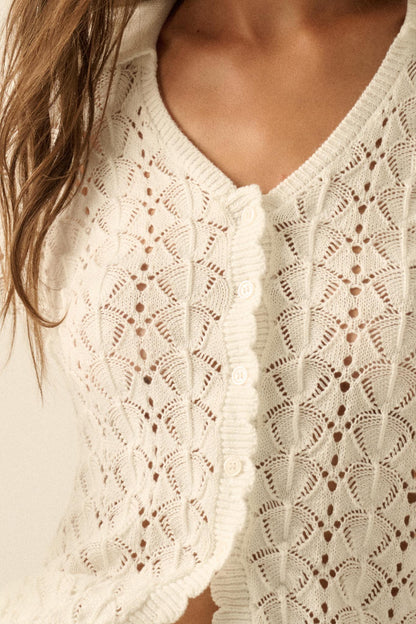 Anything for You Pointelle-Knit Collared Cardigan
