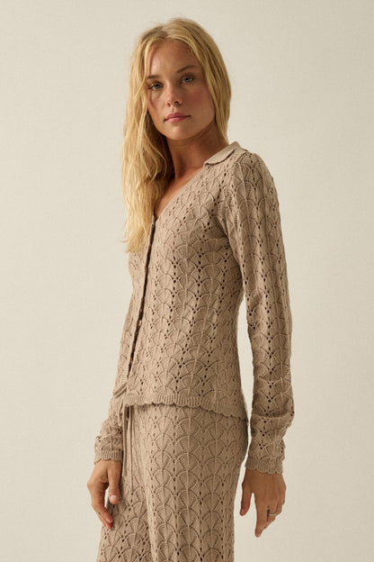Anything for You Pointelle-Knit Collared Cardigan