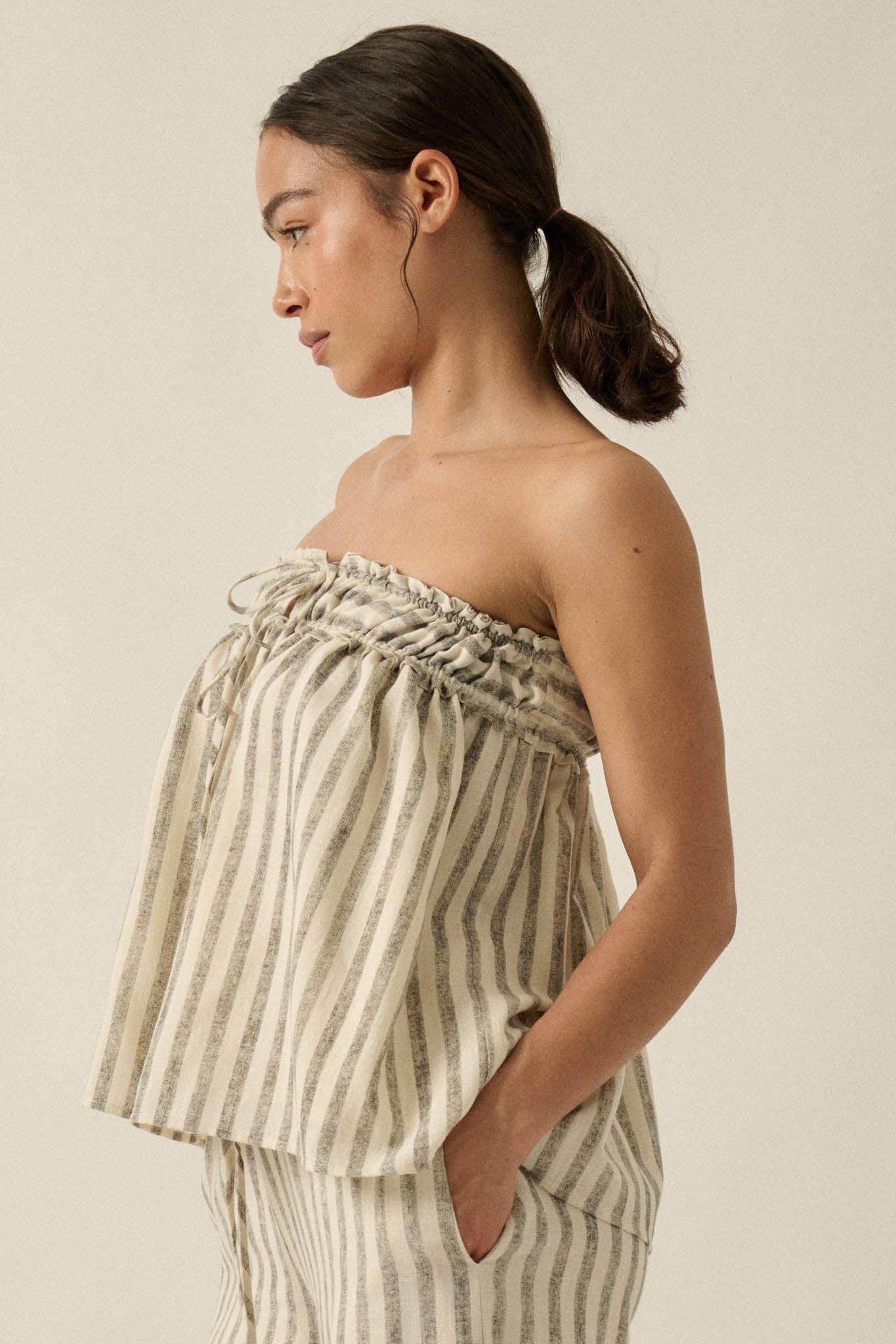 All Weekend Long Striped Strapless Swing Top