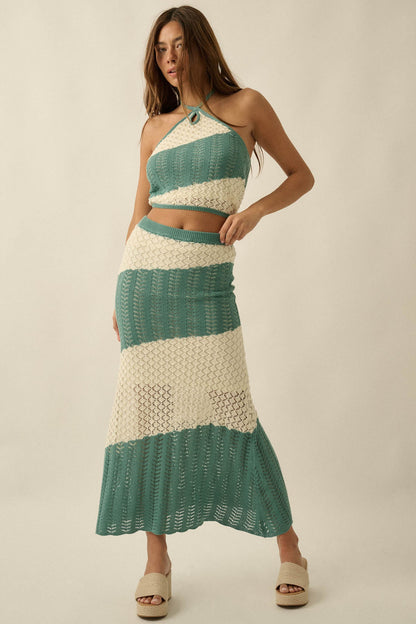 New Horizon Colorblock Crochet-Knit Halter Top