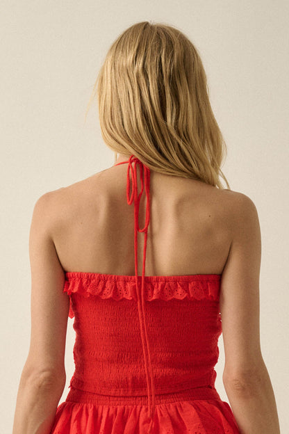 First Crush Tiered Ruffle Eyelet Lace Halter Top