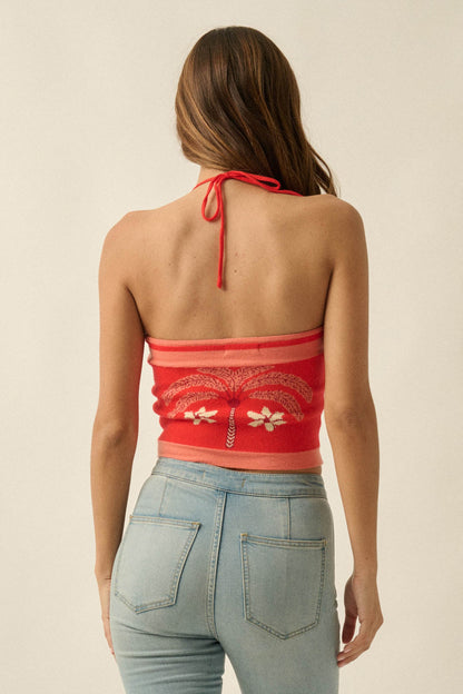 Safari Days Tropical Jacquard-Knit Halter Crop Top