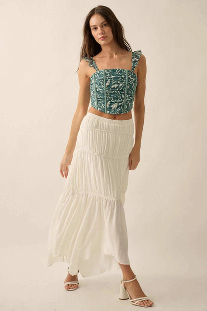 Abstract Blooms Floral-Print Mesh Corset Cami Top