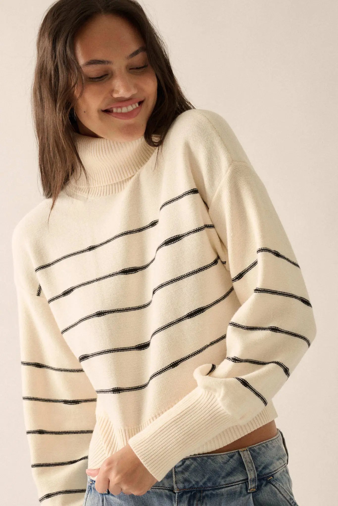 Draw the Line Striped Banded Turtleneck Sweater