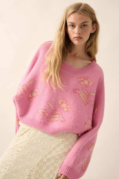 Get Growing Oversize Cropped Floral Sweater
