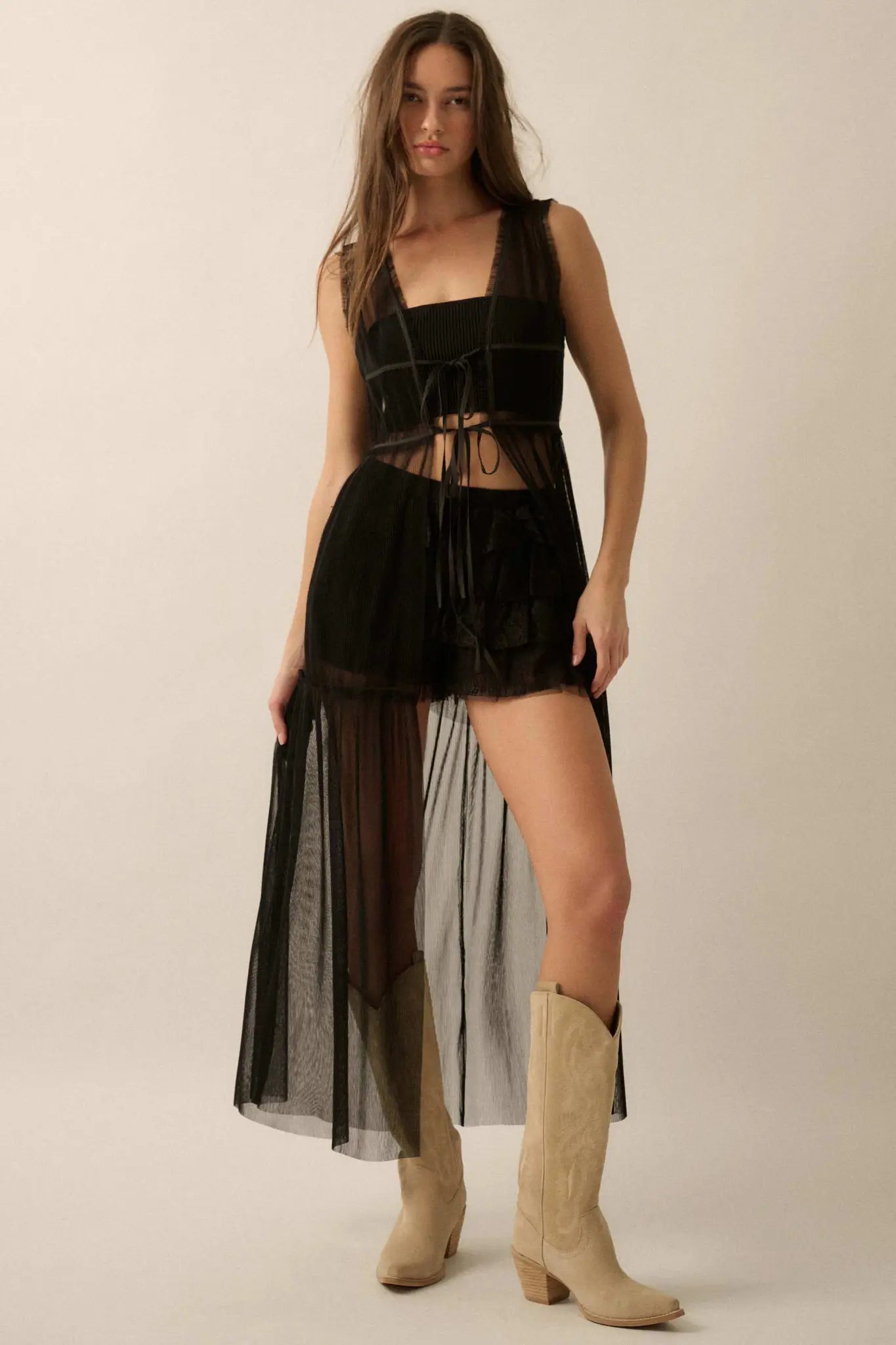Softest Sigh Sheer Tulle Tie-Front Maxi Top