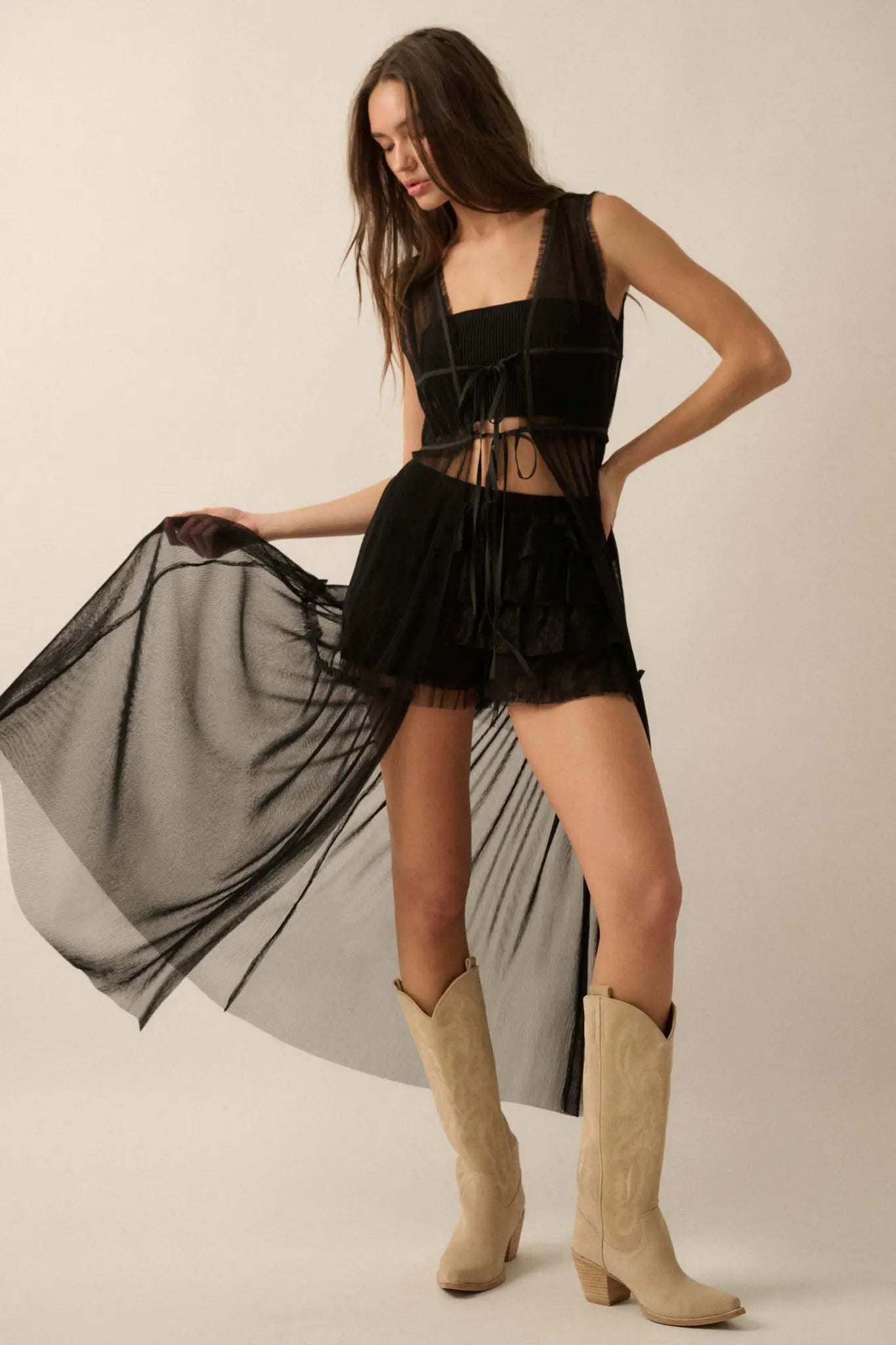 Softest Sigh Sheer Tulle Tie-Front Maxi Top