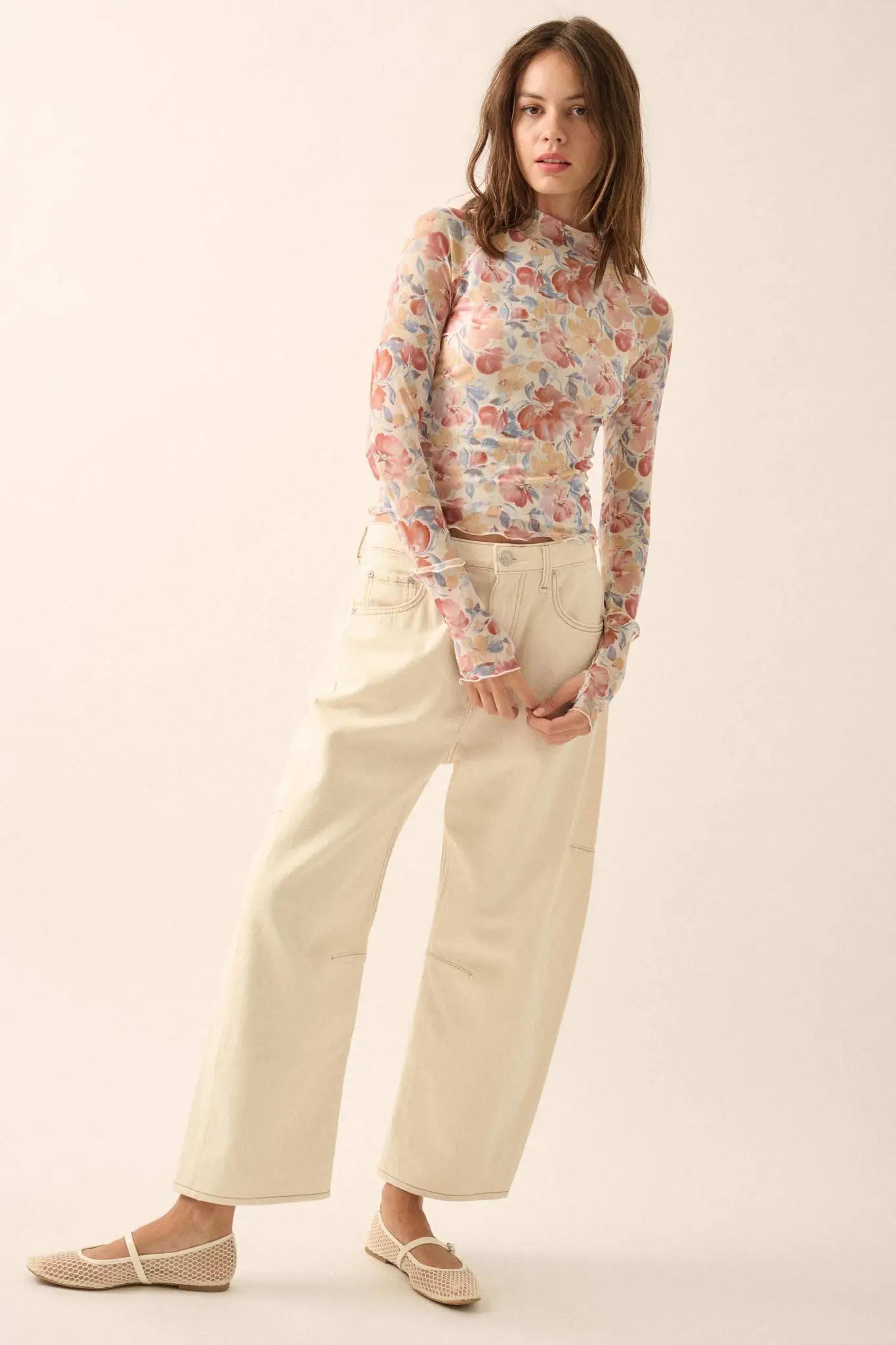 Bouquet All Day Floral Mesh Thumbhole Top