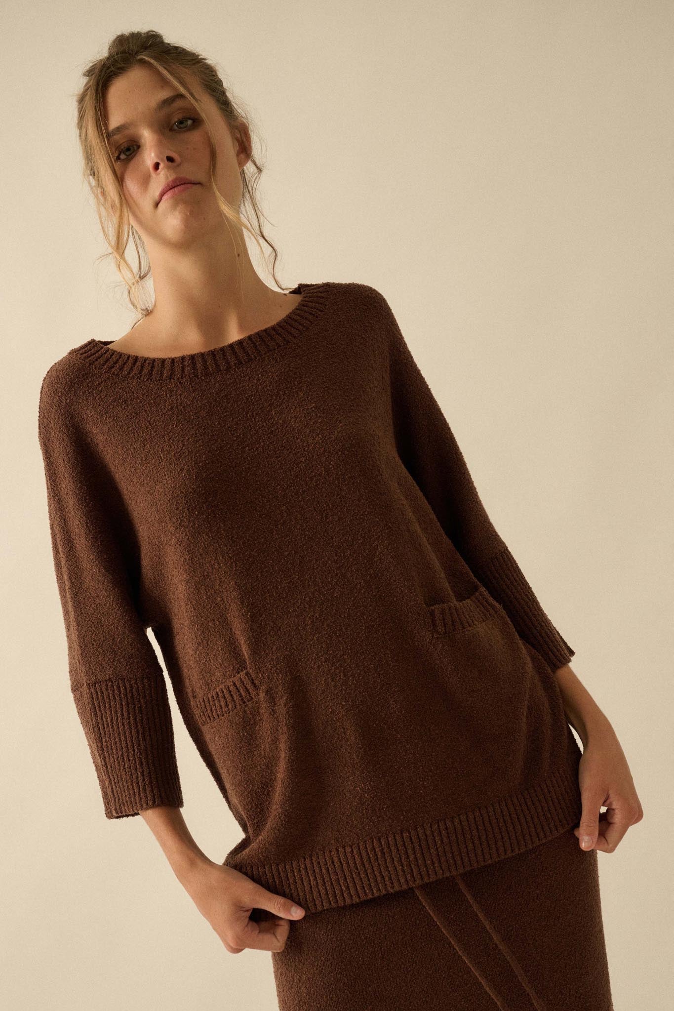 Promise the Label Textured Knit Tunic Sweater